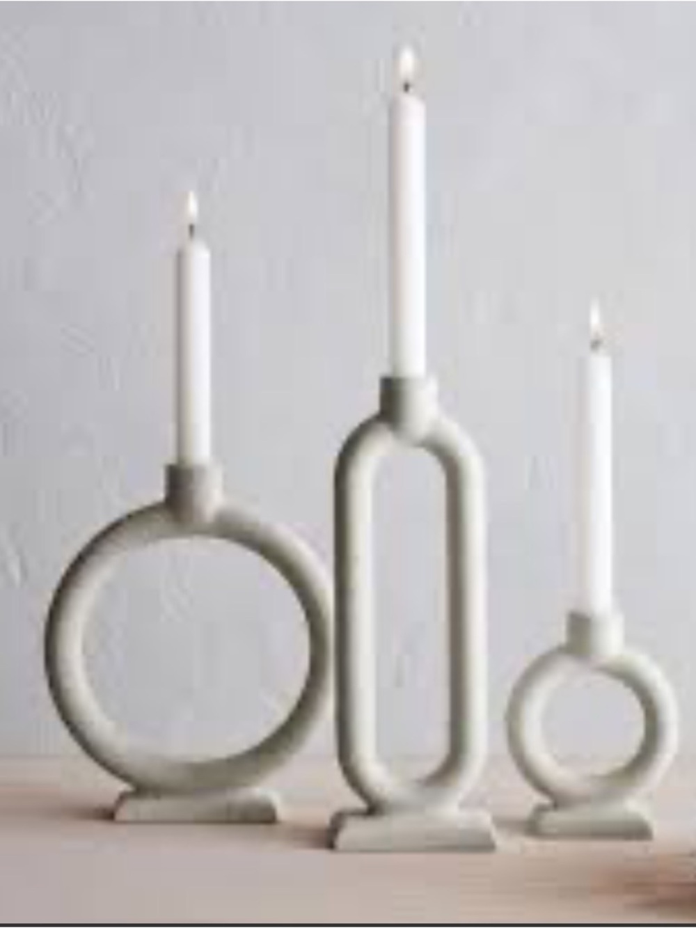 Crate & Barrel Sculptural Ring Ceramic Candle Holders 3 piece set - Cream